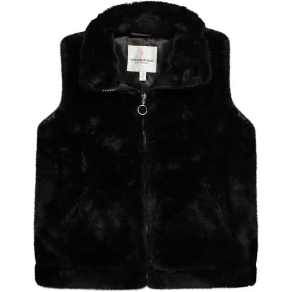 Urban Republic Girls Black Faux Fur Vest Zip Up Toddler Size 2T